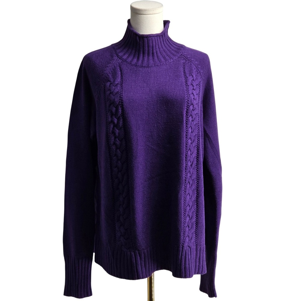Chaps Sweater Pullover Womens XL Purple Cotton-Acrylic Turtleneck Cable-Knit